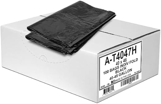 Aluf Plastics 45 Gallon 1 MIL Black Heavy Duty Garbage Bags - 40 x 46 - Pack of 400 - For Contractor Industrial Healthcare &amp Municipal