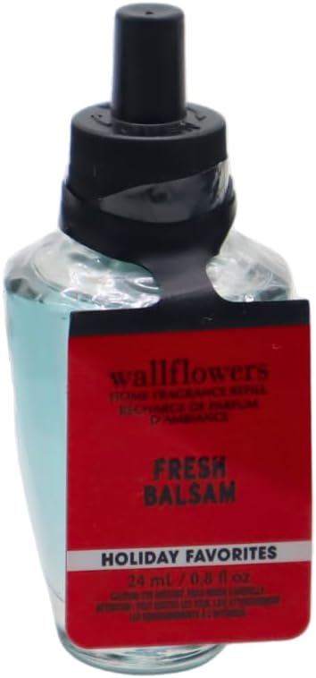 Bath &amp Body Works FRESH BALSAM Wallflowers Home Fragrance Refill Gift Set with 30-Inch Forest Green Ribbon and Metallic Gold Stripes &amp Sheer Accents for Holidays 0.8 fl oz each - Pack of 4