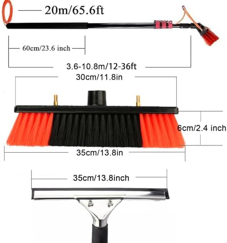 3.6m~10.8m Water Powered Extendable Pole Kit Water Powered Telescopic Brush Window Cleaner Kit Extendable Solar Panel Washing Equipment 9M/30FT