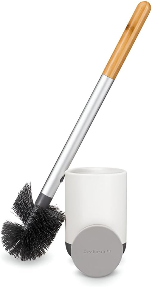 Full Circle Scrub Queen Bathroom Toilet Brush with Ceramic Holder and Instant-Dry Coating for Mold &amp Mildew Prevention More Hygenic Toilet Cleaning Scrubber Replaceable Head White