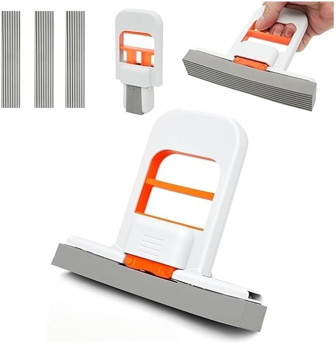 2-Pack mini Foldable Desktop mops mini and Portable with deep Groove one-Handed Squeeze Handle Replaceable mop Heads Wet and Dry use Suitable for bathrooms Kitchens countertops Glass