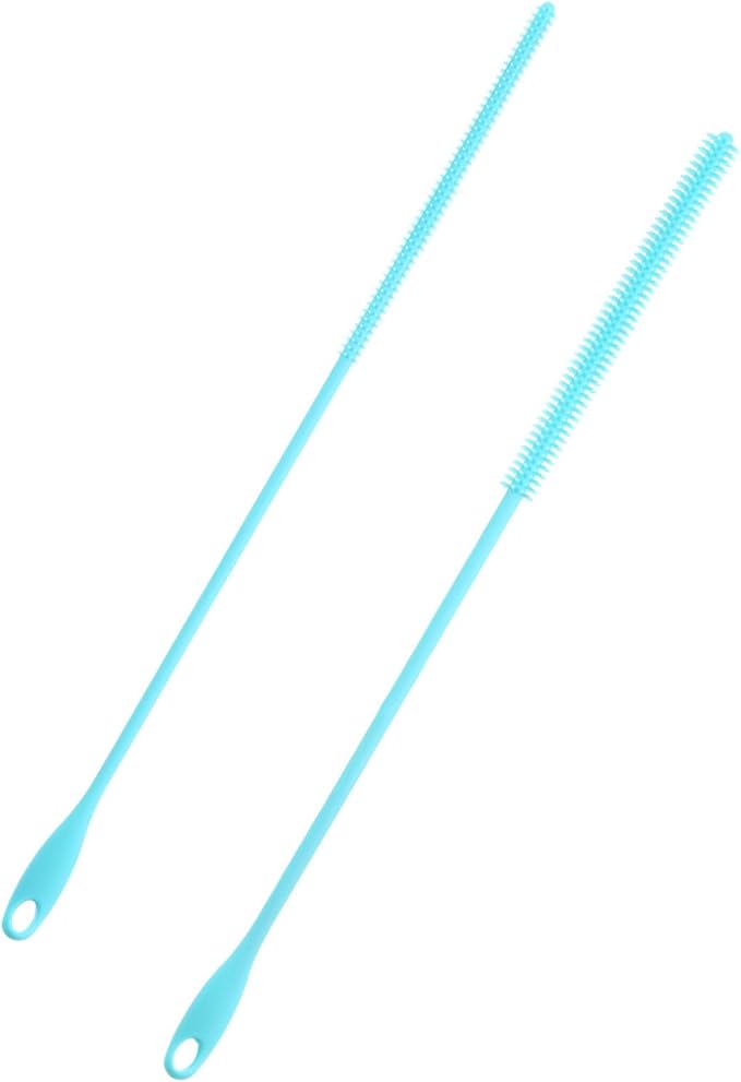 2 Pcs Silicone Straw Brush 9.4 Inch Bottle Straw Brushes Blue (6mm+8mm)