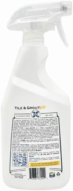 Tile &amp Grout pH – Eco-Friendly Acidic Tile &amp Grout Cleaner (pH 4) – Removes Hard Water Soap Scum &amp Grime – No VOCs Biodegradable 25 fl oz
