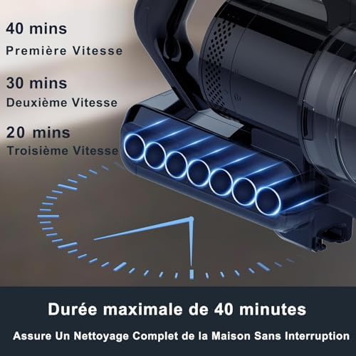 Cordless Vacuum Cleaner - Powerful Suction 12kPa 3-Speed Settings 40 Min Runtime HEPA Filtration for Carpets &amp Pet Hair