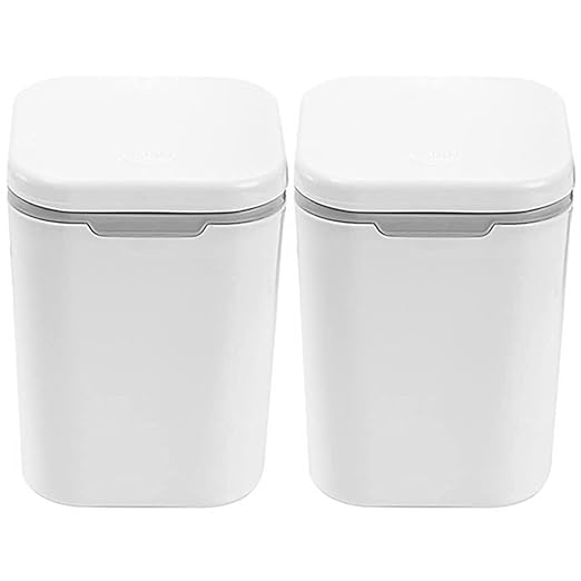 Mini Desktop Trash Can with Lid 2pcs Small Push-Button Wastebasket for Office and Home Creative White Mini Garbage Bin for Desk and Bedroom Use