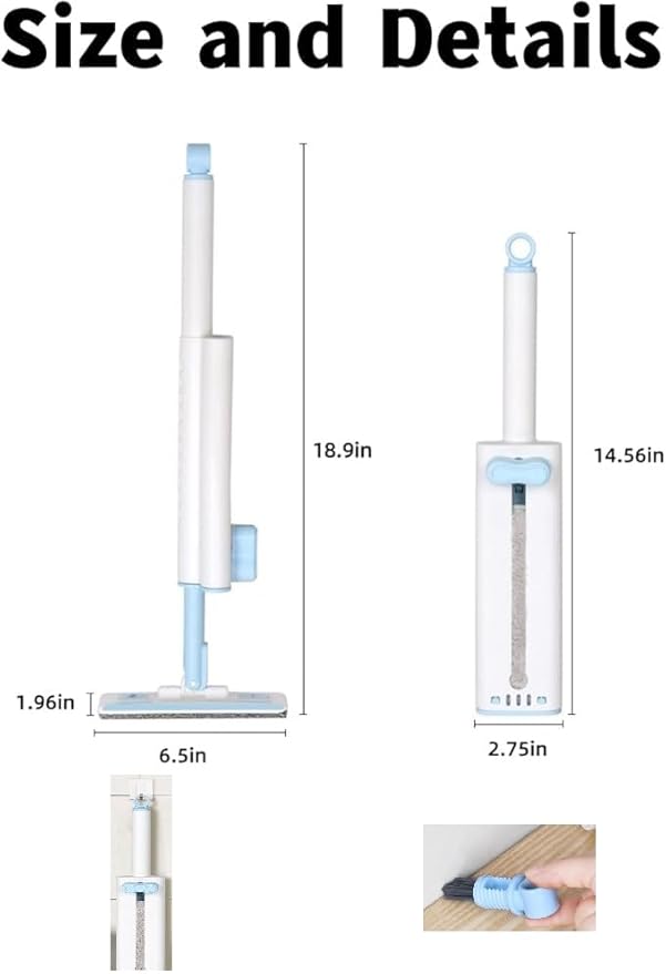 Hands-Free Mini Mop for Home CleaningWet/Dry Use Effortless Cleaning  for Kitchen/Living Room/Sofa/Bathroom/Vehicle Windows/Glass/Tight Corners  5 Microfiber Pads + 1 Squeeze Handle (Blue)