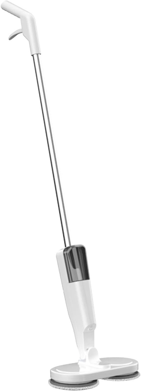 Electric Mop Cordless Rechargeable Lightweight Electric Spin Mop with Water Sprayer Rotatable Mop Head for Hardwood Tile Laminate Floors ABS Metal 44.2 Inch (White)