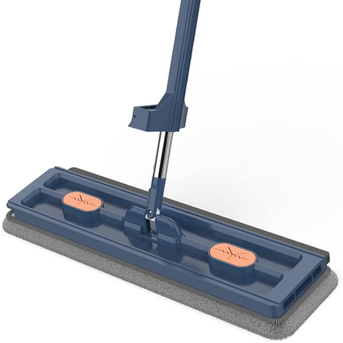 Professional Floor Mop with 360° Rotating Head 51-Inch Stainless Steel Handle White 6 Microfiber Pads 42x12cm Head for All Hard Surfaces (Blue)