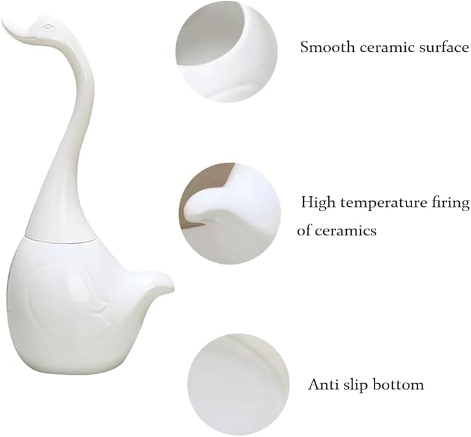 Swan Toilet Brush and Ceramic Holder SetCute Bathroom Decor Non-Scratch Bristles Space-Saving White Household Cleaning Tool for Bathtub