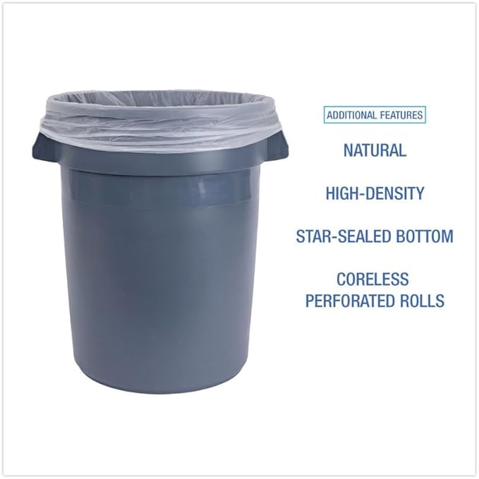 Boardwalk V6638HNKR01 33 in. x 38 in. 33 gal. 14 microns High-Density Can Liners - Natural (250/Carton)