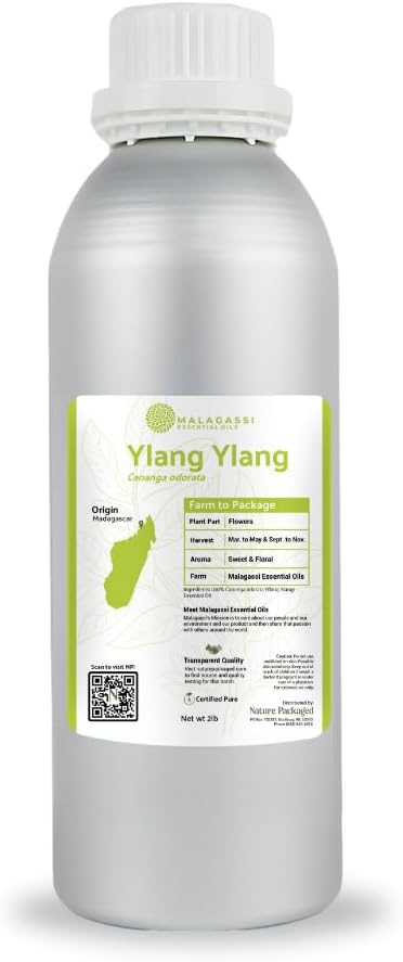 Ylang Ylang Essential Oil - Direct from Malagassi Essential Oils Madagascar - Steam Distilled - Aceite de Ylang Ylang for Aromatherapy Diffuser DIY Candle and Soap Making - 2lbs