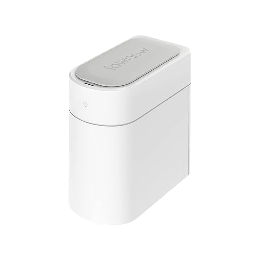 TOWNEW T3 Slim Automatic Infrared Motion Sensor Trash Can with Lid Self Sealing &amp Changing 3.4-Gal Waterproof White Touchless Trash Cans with Lids