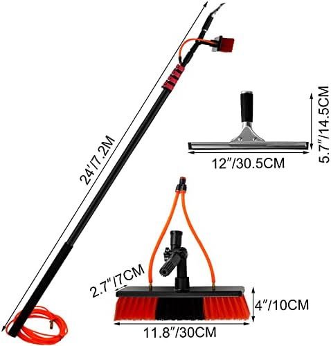 Telescopic Pole Kit Cleaning Brush24ft 7.2m Water Fed Pole KitOutdoor Window Cleaner Window Glass Solar Panel Cleaning System Window Cleaning Pole - 180° Rotatable Water Fed Brush w/Squee