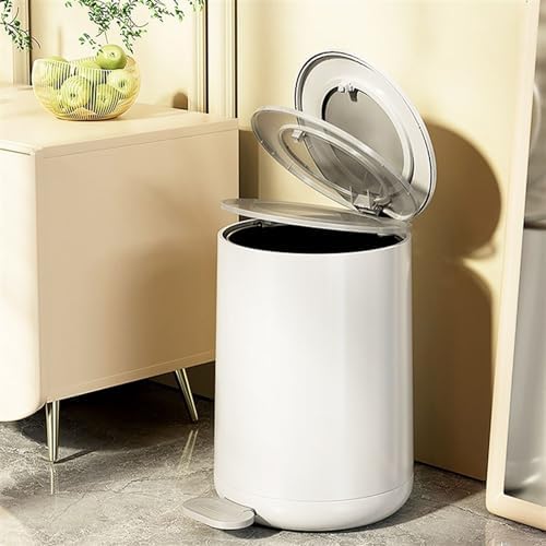 Compost bin kitchen/garbage Foot Pedal Round Trash Can Soft Close Step Garbage Can with Removable Inner Bin 12/15L Modern Trash Can with Lid for Living Room Bedroom Office Step trash can(Grey whit