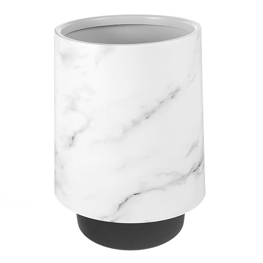 Ciieeo Marble Bathroom Trash Can - Plastic Waste Bin for Living Room - White Garbage Container