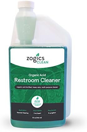 Zogics Organic Acid Restroom Cleaner Case of 6-32 oz Bottles - Each Bottle Makes up to 16 Quarts - Meets ECOLOGO Standards