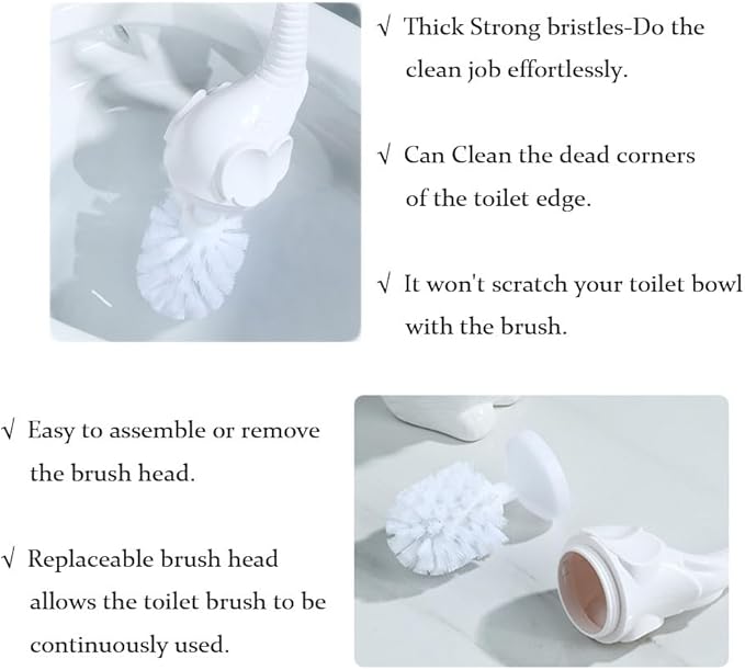 Toilet Brush and Holder SetModern Ceramic Toilet Bowl Brush HolderCute Bathroom Decor Non-Scratch Bristles Space-Saving White Household Cleaning Tool for Bathtub