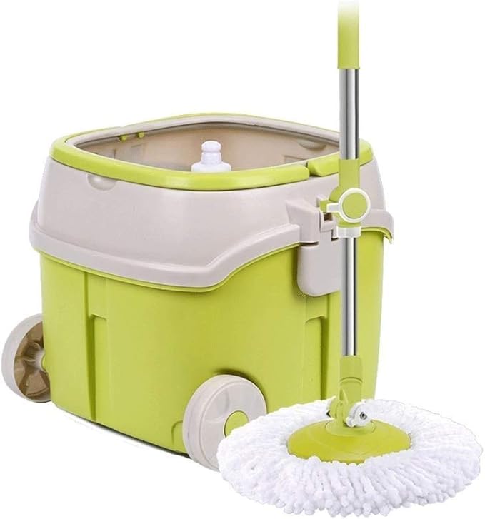 MopSpin Bucket Floor Cleaning System with Extended Adjustable Handle and Microfiber Pads