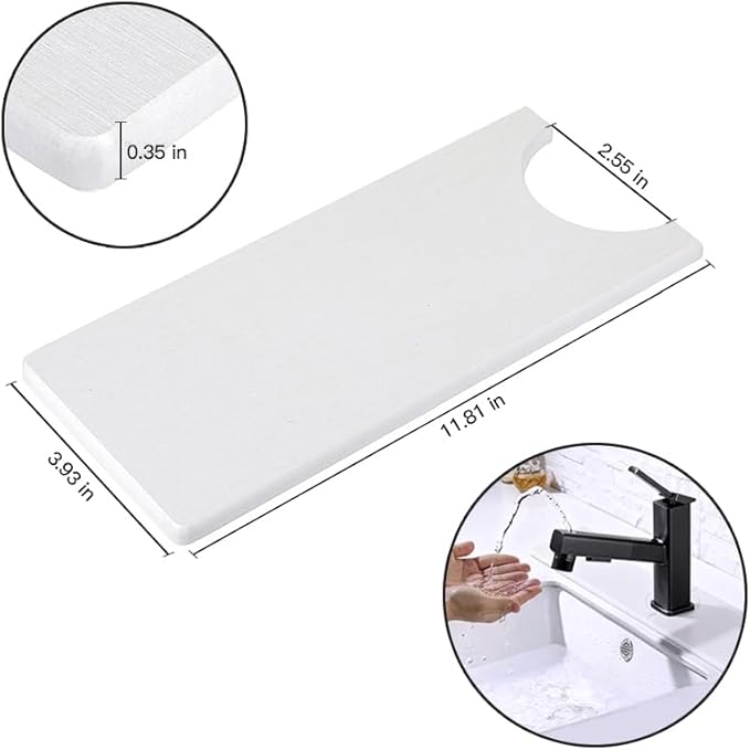 Set of 2 Large Stone Dish Drying Mat for Kitchen Counter &amp Faucet Mat for Sink Quick Dry Water Absorbing Diatomaceous Earth Dish Pad Tray for Dining Room White