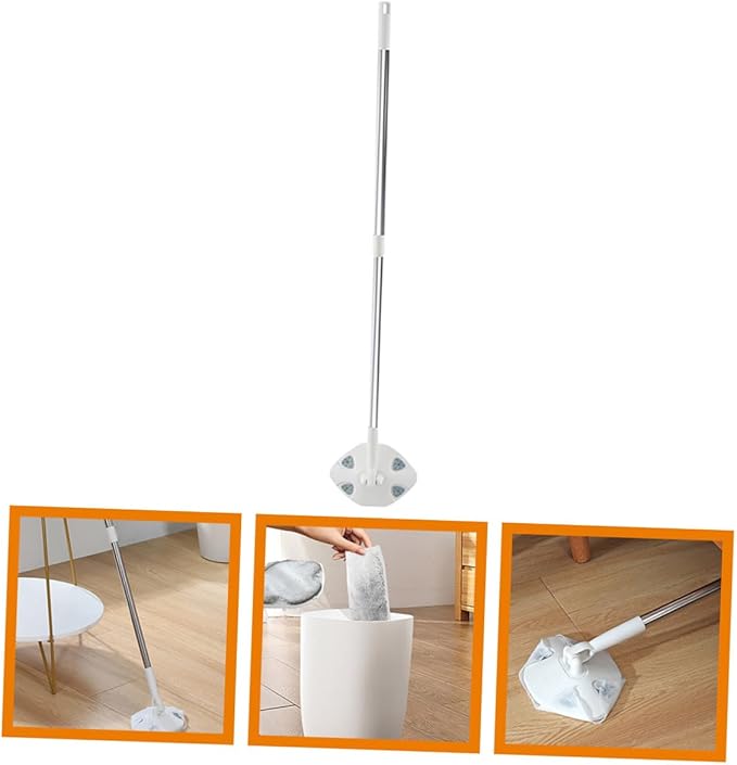 Retractable Handle Dust Mop with Microfiber Triangle Head No Wash Household Floor Cleaning Dust Mop for Home and Desktop Use White Extendable