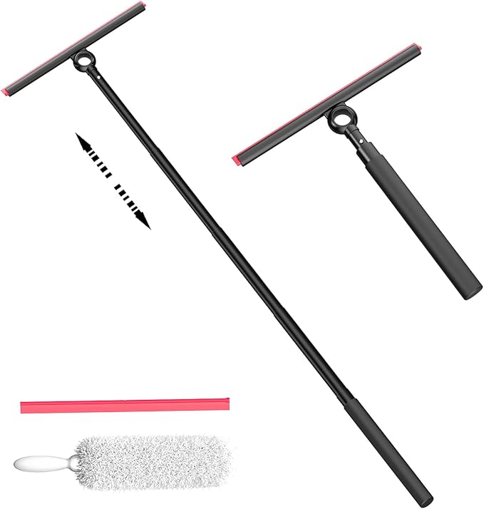 Shower Squeegee for Glass Doors Window Squeegee for HomeSqueegee with Telescopic Extension PoleProfessional Window Cleaning Tool Black for Mirror Glass Ceramic Tile