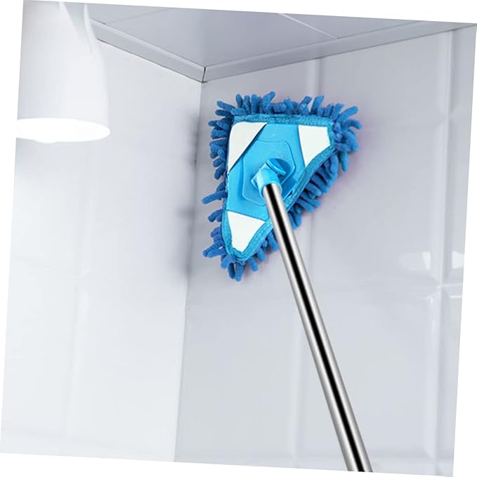1pc Lightweight Rotatable Triangular Mop Telescopic Household Cleaning Tool for Hard Floors Swivel for Bathtubs Toilets Mirrors and Corners Blue