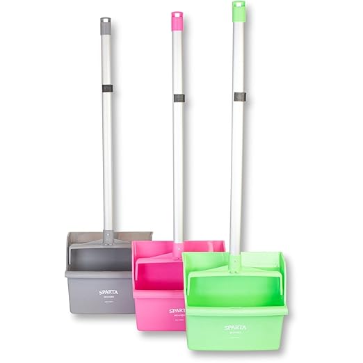 SPARTA Upright Dustpan with Aluminum Handle Serrated Edge for Broom Combing Secure Yoke Lock with Easy Storage Hanging Hole for Commercial Cleaning Plastic 30 Inches Pink (Pack of 6)