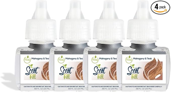 Scent Fill Mahogany &amp Teak Plug in Air Freshener 4 Scented Oil Refills
