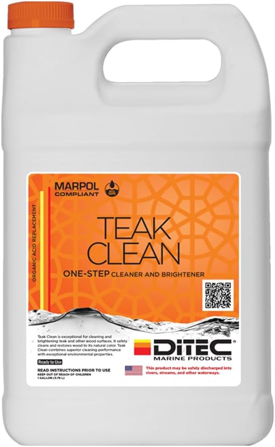 Teak Clean - Marine Wood Cleaner &amp Restorer - Safely Removes Grey Oxidation &amp Grime - Professional Yacht-Grade Formula - Biodegradable Alternative to Harsh Acids - 1 Gallon