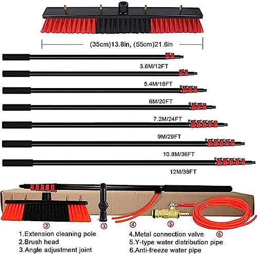 Telescopic Brush Extendable Long Reach Window Cleaner Equipment Suitable for Window Glass Solar Panel55Cmbrush-23.6Ft/7.2M35Cmbrush 39.4Ft 12M