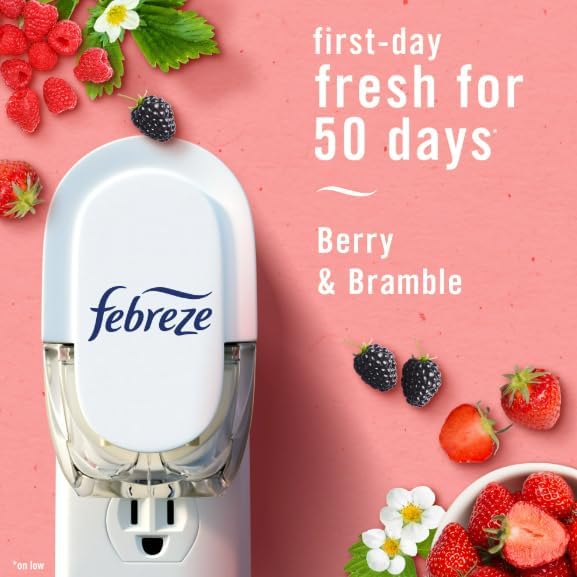 F.e.b.r.e.z.e Odor-Fighting Fade Defy Plug Air Freshener (1 Refill) of 0.87 Fl Oz + Starter Kit (Berry &amp Bramble)