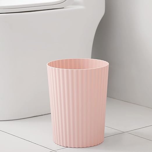 JiatuA Small Trash Can Plastic Wastebasket Garbage Container Bin for Bathroom Kitchen Under Sink Bedroom Home Office College Dorm Pink &amp White