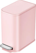 Cesun Small Bathroom Trash Can with Lid Soft Close Step Pedal 5 Liter / 1.3 Gallon Stainless Steel Garbage Can with Removable Inner Bucket Waste Basket for Bathroom Bedroom (Pink)