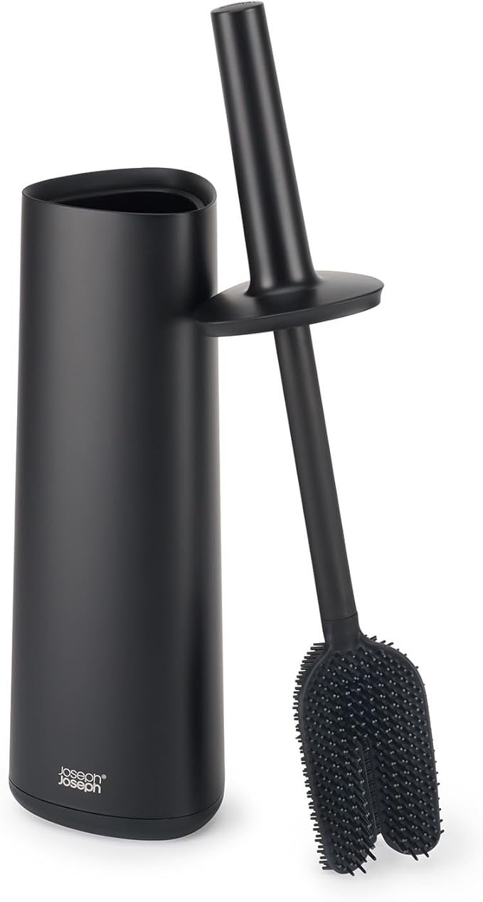 Joseph Joseph Flex 360 Advanced Smart Toilet Brush and Storage Holder Set with Anti-drip Anti-Clog Triple-Action Replaceable Brush Head - Matt Black