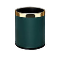 Elegant Leather Trash Can Decorative Metal Wastebasket with Removable Stainless Steel Ring - Open Top Garbage Bin for Office Bedroom Hotel (Morandi Green 10L)
