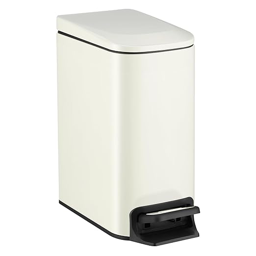 TIPGO Slim Bathroom Trash Can with Lid Soft Close 6 Liter / 1.6 Gallon Stainless Steel Garbage with Removable Inner Bucket Small Trash Bins for Bedroom Office (Cream)