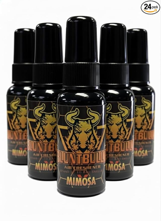 Blunt Bully Air Freshener (Mimosa) Premium Oil Based Air Freshener Spray. Long-Lasting Room Bathroom Office &amp Car Scent | Eliminates Odors from Smoke Pets &amp More (Pack of 24)