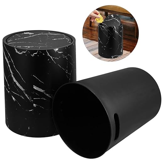 Garbage Can for Bathroom Marbling Pattern Pp Plastic Easy to Clean Stylish Waste Storage Bin for Home