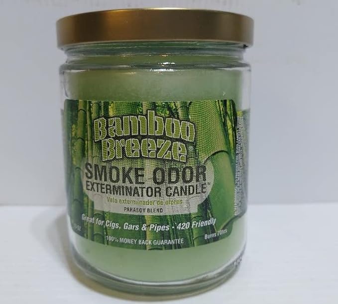 Smoke odor Exterminator Bamboo Breeze Includes two 13 oz Jar Candle One 7 oz Spray &amp one Car Hangers All in One Bundle.