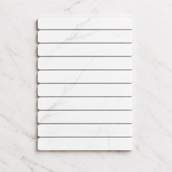 Premium Foldable Stone Bath Mat - Ultra Absorbent Quick Drying Compact Easy to Store &amp Clean Non-Slip Diatomaceous Earth Bath Shower Mat (Marble White)
