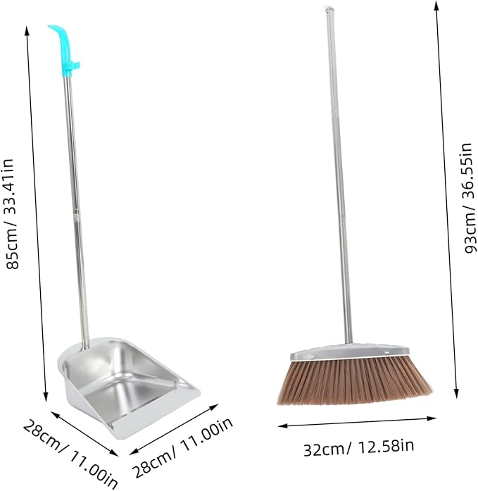 Hand Broom and Dustpan Set Stainless Steel Dustpan Handle Versatile Cleaning Tool for Home Office