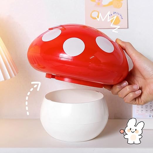 Hemoton 2pcs Cute Mushroom Desktop Trash Can Lid Mini Wastebasket for Office Home Sturdy Material Easy to Use for Kitchen Bedroom