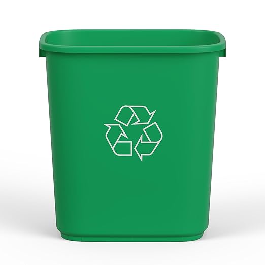 28 Qt. / 7 Gallon Green Rectangular Recycling Wastebasket Trash Can | 6 Pack