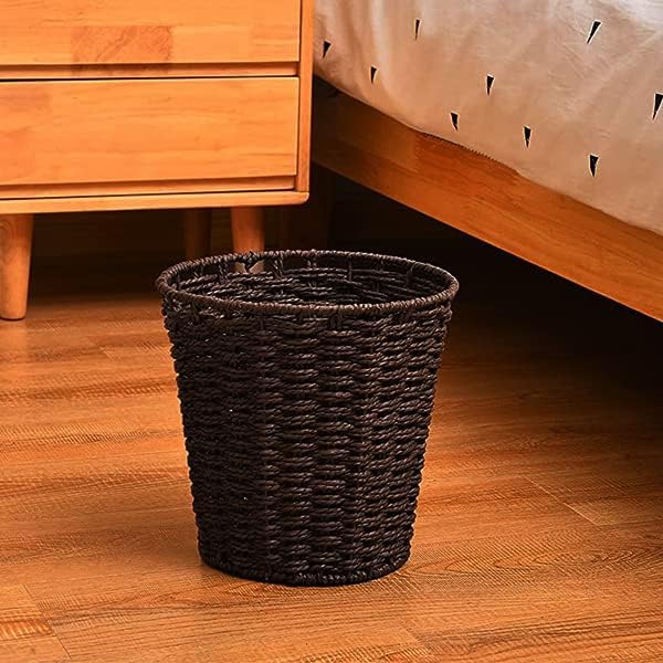 Zuvo Round Wicker Waste Basket Paper Bin - Wicker Trash Basket - Woven Trash Can Rubbish Basket for Bedroom Bathroom Offices or Home (Brown)