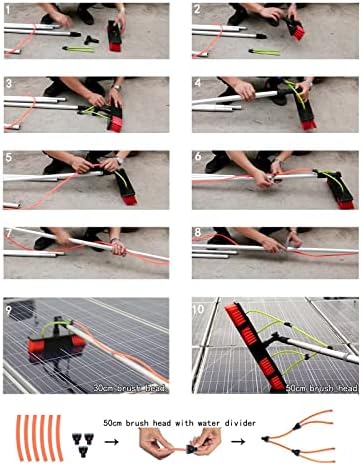 Telescopic Pole Kit Cleaning Brush16.5ft(5m) Window Cleaning PoleWater Fed Telescopic BrushWater/Hose Fed PoleCleaning Photovoltaic and Solar Panels/5m Rod/50cm Brush Head