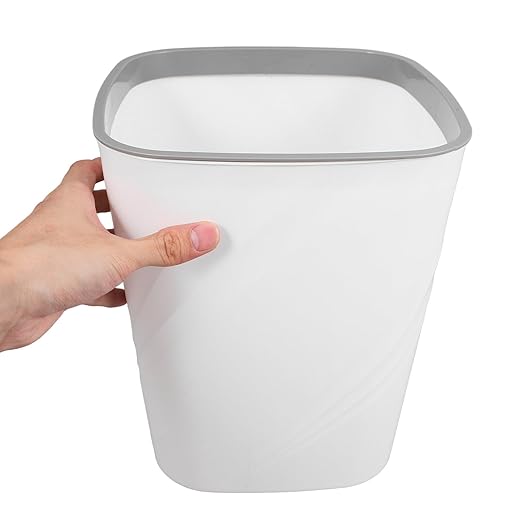 NUOBESTY Large Capacity Trash Can Plastic Garbage Bin with Press Ring for Secure Trash Bag Placement Small White Wastebasket for Home Office Kitchen Bathroom Living