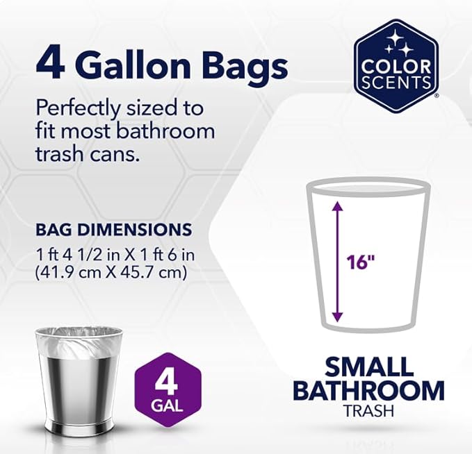 Color Scents Small Trash Bags - 4 Gallon 480 Total Bags (8 Packs of 60 Count) Twist Tie - Lavender Bag in Lavender Scent