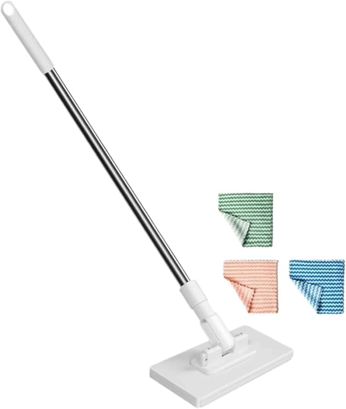 Compatible for with 3 Reusable Cloths Hands-Free Mop 360° Rotating Head Clamping Dust Mops Towel Removal(Mop with 3 Cloths)