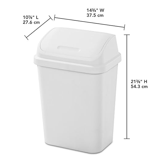 Sterilite 7.8 Gallon SwingTop Wastebasket Plastic Trash Can with Lid and Compact Design for Kitchen Office Dorm or Laundry Room White (18 Pack)
