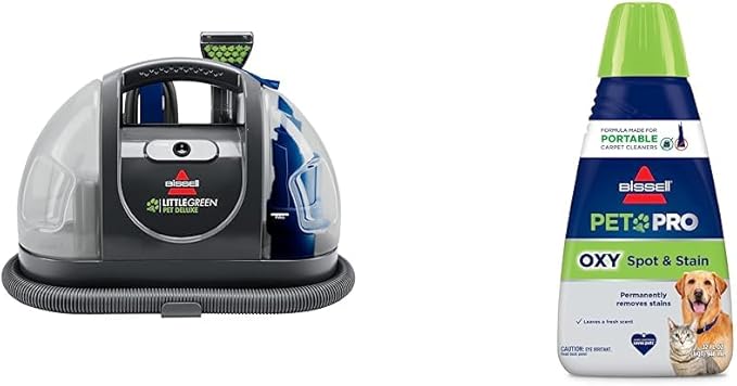 Bundle of Bissell Little Green Pet Deluxe Portable Carpet Cleaner 3353 + BISSELL® PET PRO OXY Spot &amp Stain Formula for Portable Carpet Cleaners 32 oz 2034